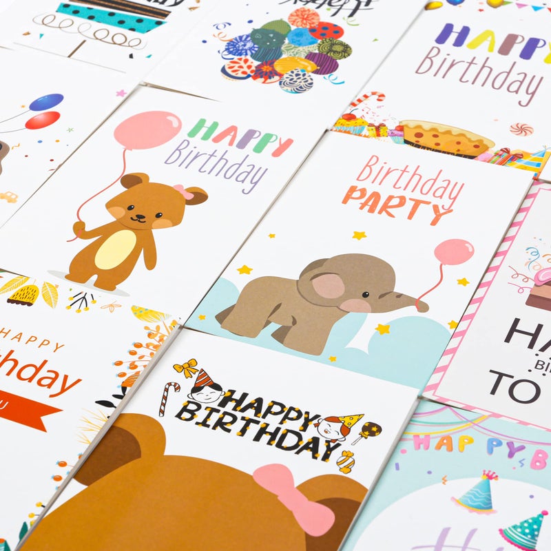 feela Birthday Cards Bulk, 40 Pack 40 Designs Happy Birthday Card Assortment Box with 40 Blank Envelopes 48 Pieces of Stickers 2 Washi Tapes, 4 X 6 Inches Greeting Cards For Girls Family Friends - Image 4